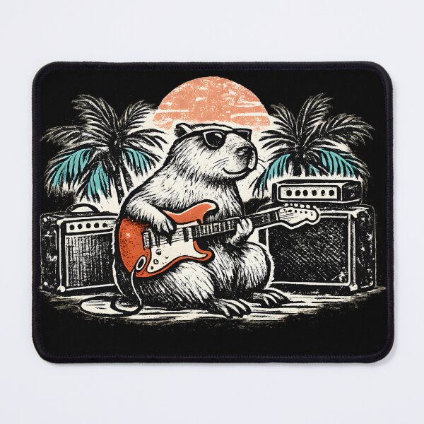 Item preview, Cool Capybara Guitarist | Retro Sunset Vintage Rock Design designed and sold by Ajdaprint.