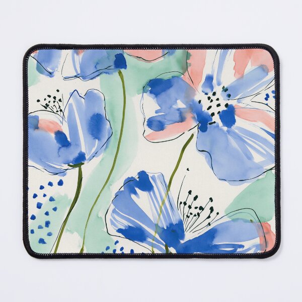 Item preview, Coral & Blue Watercolor Floral Pattern designed and sold by Ramona-Gliga.