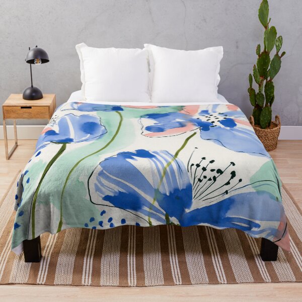 Item preview, Coral & Blue Watercolor Floral Pattern designed and sold by Ramona-Gliga.