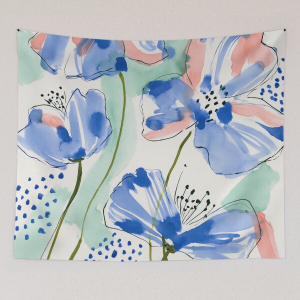 Item preview, Coral & Blue Watercolor Floral Pattern designed and sold by Ramona-Gliga.