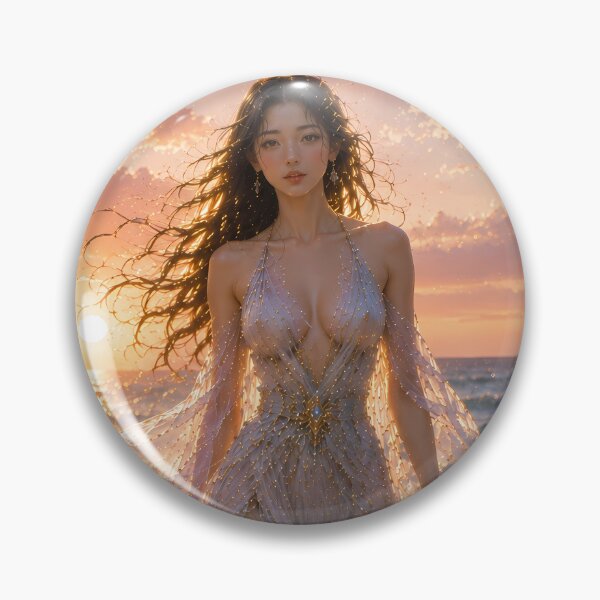 Item preview, Fantasy Ocean Goddess at Sunset | Elegant Mermaid Style Woman | Dreamy Beach Digital Art designed and sold by ManJiangHong.