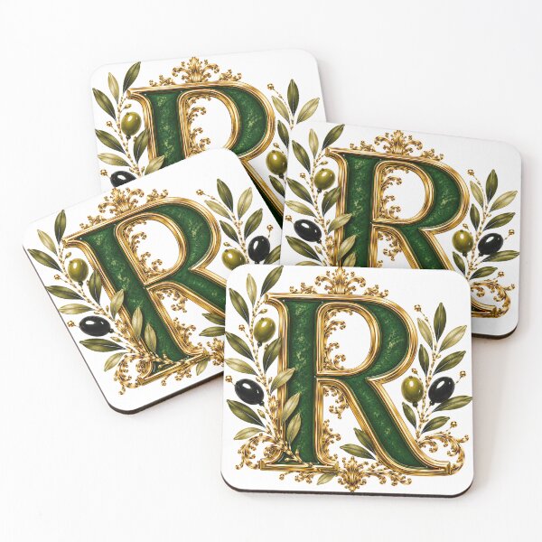 Item preview, Elegant Letter R Monogram with Olive Branches & Gold Botanical Design | Luxury Green Floral Initial designed and sold by MoodLay.