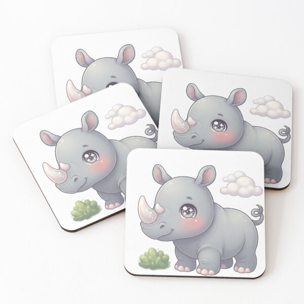 Item preview, Adorable Kawaii Baby Rhino with Sparkly Eyes and Curly Tail designed and sold by Stickivo.