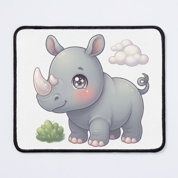 Item preview, Adorable Kawaii Baby Rhino with Sparkly Eyes and Curly Tail designed and sold by Stickivo.