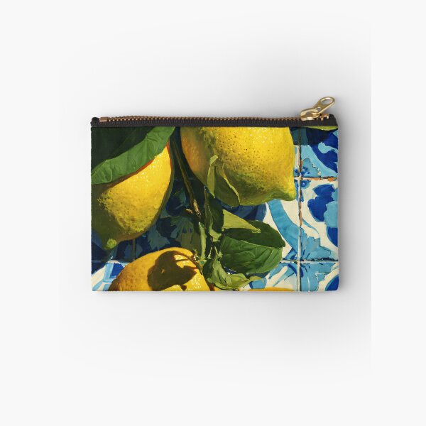 Item preview, mediterranean lemon painting with blue tile and sunny italian citrus style designed and sold by JackrabbitPub.