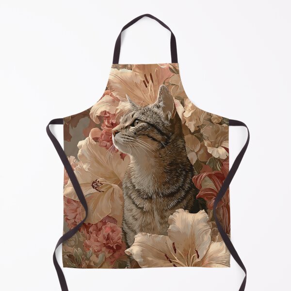 Item preview, vintage floral cat with elegant lilies and romantic botanical garden style designed and sold by JackrabbitPub.