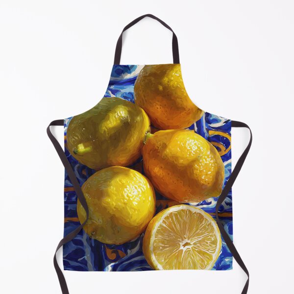 Item preview, italian lemon painting with blue majolica tile and sunny mediterranean kitchen style designed and sold by JackrabbitPub.