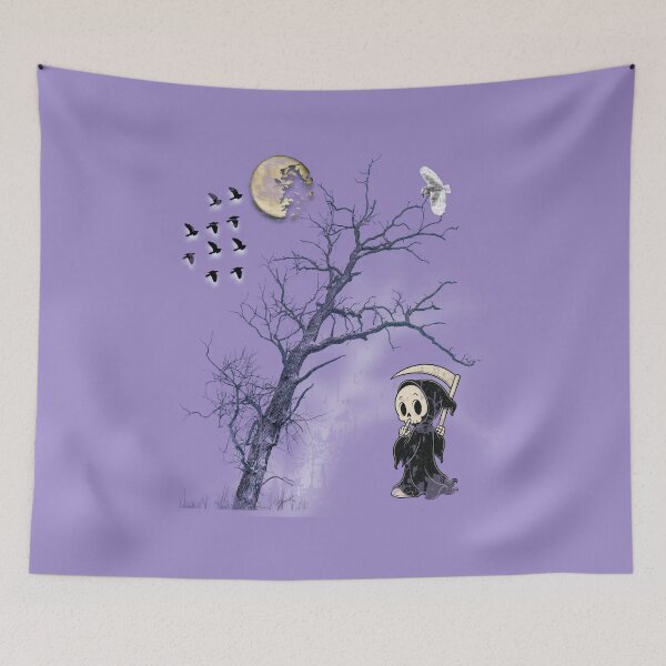 Item preview, Spooky Cute Grim Reaper Moonlit Tree Owl Pastel Goth Vintage Witchy Graphic Aesthetic Halloween Flying Birds designed and sold by Clean Print Goods.