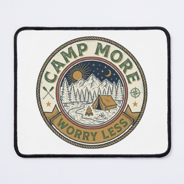 Item preview, Camp More Worry Less Camping T-Shirt | Vintage Outdoor Typography | Hiking Adventure Graphic Tee designed and sold by Faisal Shah.