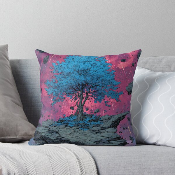 Item preview, cosmic fantasy tree on floating island with pink galaxy sky and meteor shower designed and sold by JackrabbitPub.