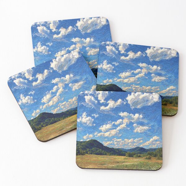 Item preview, impressionist meadow landscape with wildflowers, blue sky, and mountain valley scenery designed and sold by JackrabbitPub.