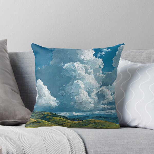 Item preview, impressionist cloud landscape with rolling green hills and dramatic summer sky designed and sold by JackrabbitPub.