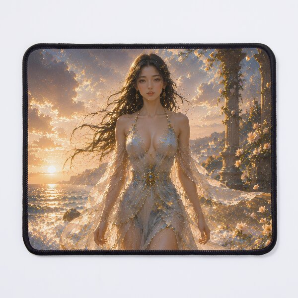 Item preview, Fantasy Sea Goddess at Sunrise | Ethereal Ocean Woman | Dreamy Beach Digital Art designed and sold by ManJiangHong.