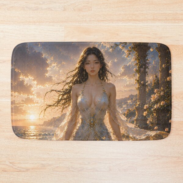 Item preview, Fantasy Sea Goddess at Sunrise | Ethereal Ocean Woman | Dreamy Beach Digital Art designed and sold by ManJiangHong.