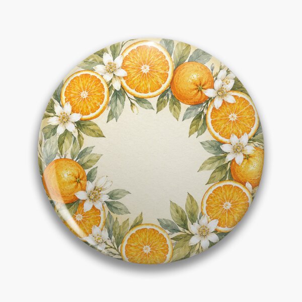 Item preview, Watercolor Citrus Wreath – Orange Blossom Badge designed and sold by alasandia.