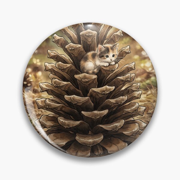 Item preview, Tiny Kitten on a Giant Pinecone Woodland Miniature Illustration designed and sold by DuckOddity.