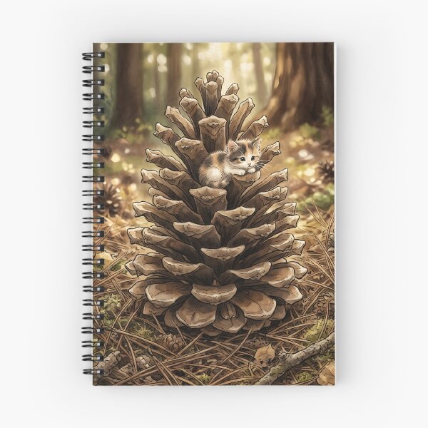 Item preview, Tiny Kitten on a Giant Pinecone Woodland Miniature Illustration designed and sold by DuckOddity.