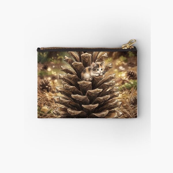 Item preview, Tiny Kitten on a Giant Pinecone Woodland Miniature Illustration designed and sold by DuckOddity.
