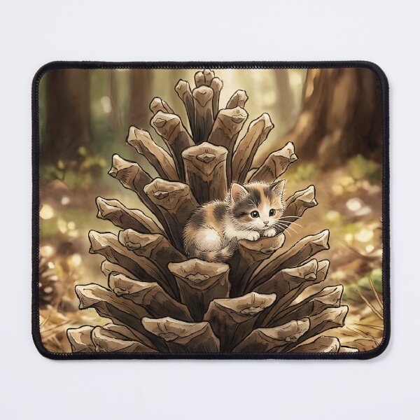 Item preview, Tiny Kitten on a Giant Pinecone Woodland Miniature Illustration designed and sold by DuckOddity.