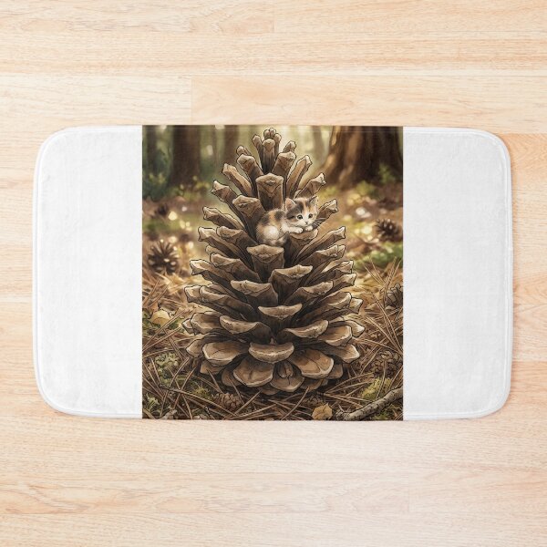 Item preview, Tiny Kitten on a Giant Pinecone Woodland Miniature Illustration designed and sold by DuckOddity.