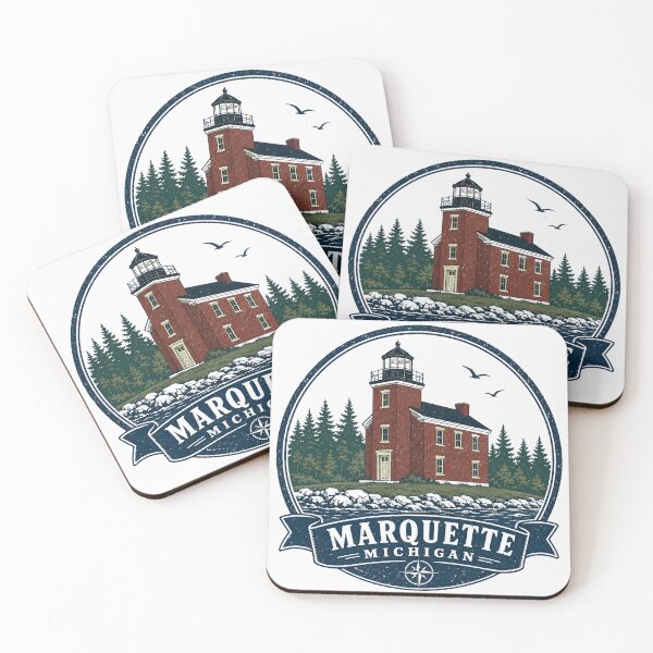 Artikelvorschau, Marquette Michigan Lighthouse Vintage Patch Style entworfen und verkauft von Elbstromstudio.