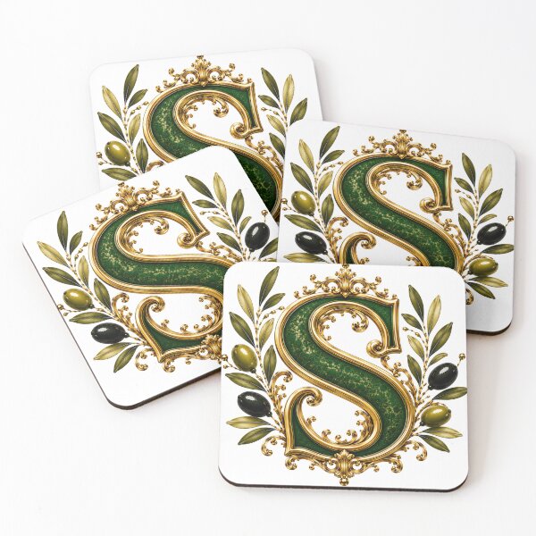 Item preview, Elegant Letter S Monogram with Olive Branches & Gold Botanical Design | Luxury Green Floral Initial designed and sold by MoodLay.