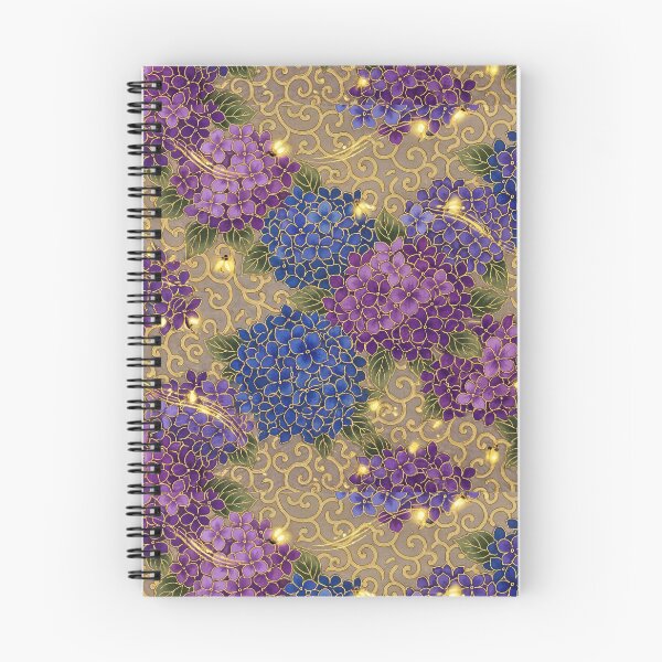 Item preview, Vintage Hydrangea and Golden Firefly Satin Pattern designed and sold by ArtfulAlchemy1.
