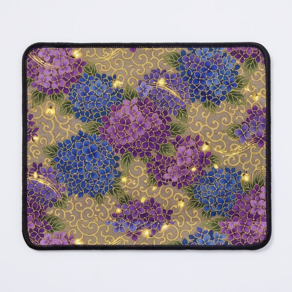 Item preview, Vintage Hydrangea and Golden Firefly Satin Pattern designed and sold by ArtfulAlchemy1.