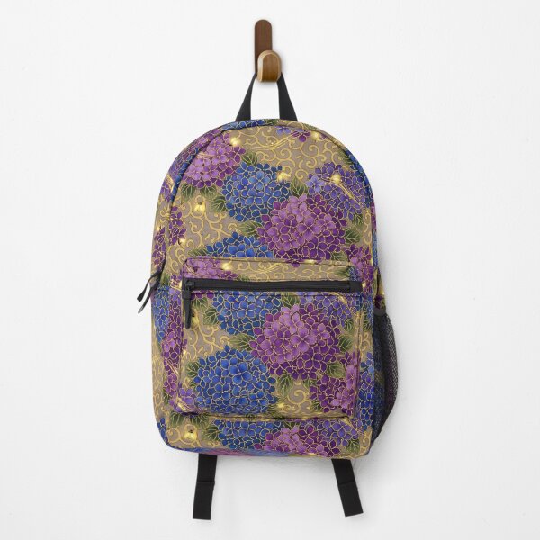 Item preview, Vintage Hydrangea and Golden Firefly Satin Pattern designed and sold by ArtfulAlchemy1.