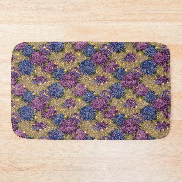 Item preview, Vintage Hydrangea and Golden Firefly Satin Pattern designed and sold by ArtfulAlchemy1.