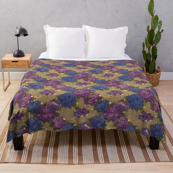 Item preview, Vintage Hydrangea and Golden Firefly Satin Pattern designed and sold by ArtfulAlchemy1.