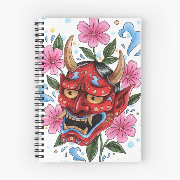 Item preview, Japanese oni mask and pink blossom designed and sold by Laurenrae-art.