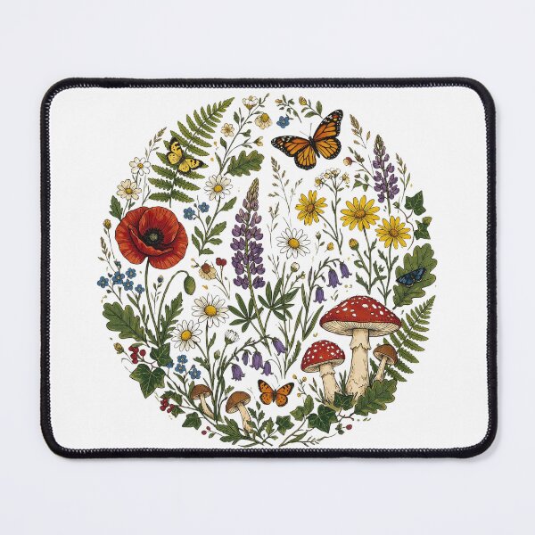 Item preview, Cottagecore Wildflower and Mushroom Botanical Circle designed and sold by BumbleBloom7.