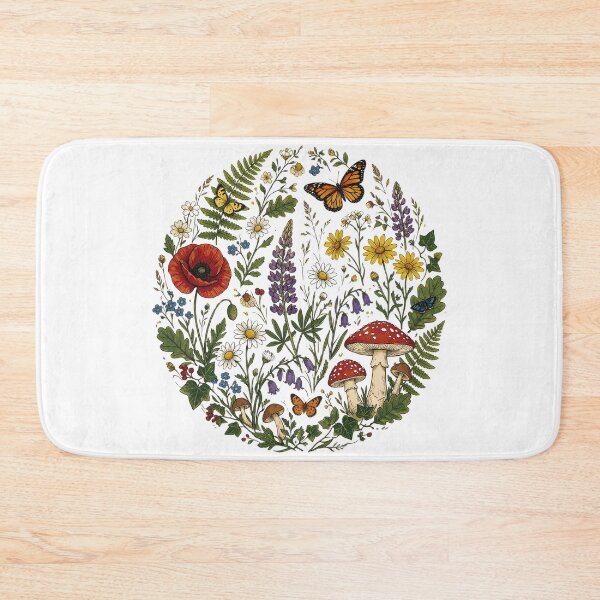 Item preview, Cottagecore Wildflower and Mushroom Botanical Circle designed and sold by BumbleBloom7.
