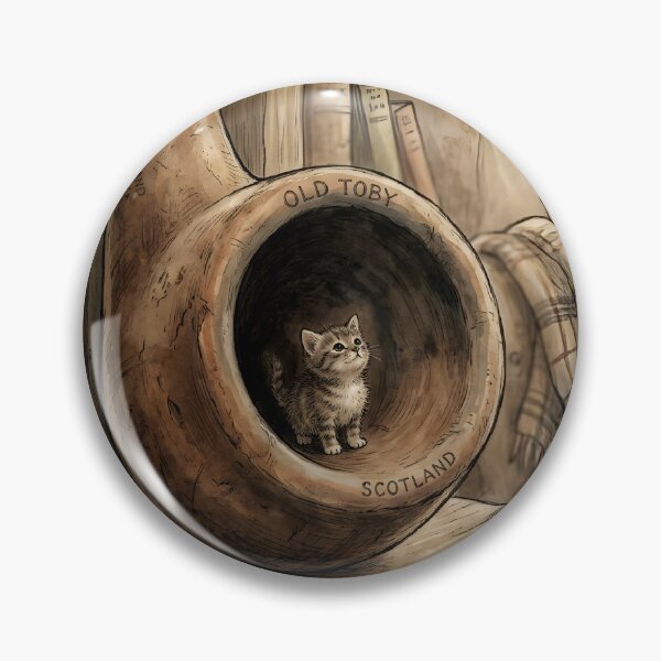 Item preview, Tiny Kitten in a Giant Vintage Clay Pipe Miniature Illustration designed and sold by DuckOddity.