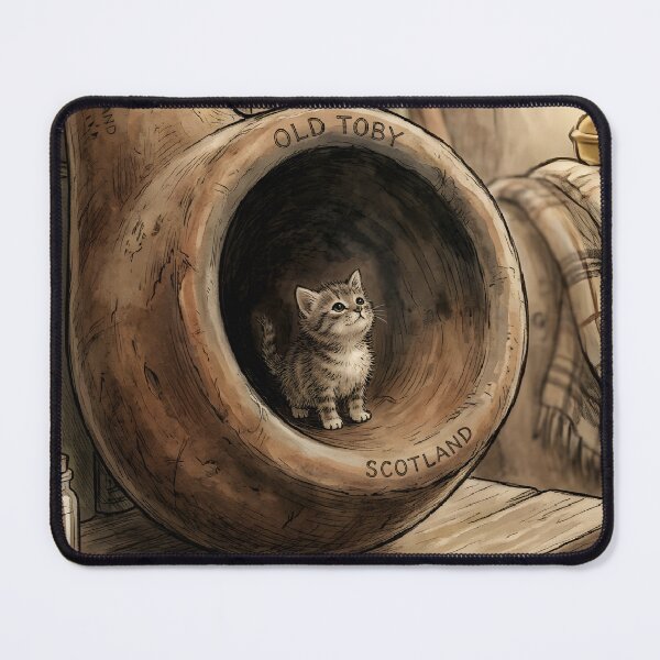 Item preview, Tiny Kitten in a Giant Vintage Clay Pipe Miniature Illustration designed and sold by DuckOddity.