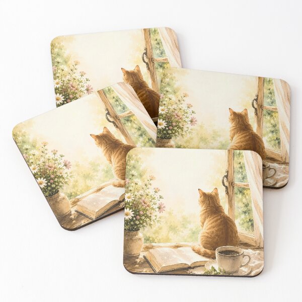 Item preview, Cozy Watercolor Cat at Window with Book designed and sold by Moodprint5.