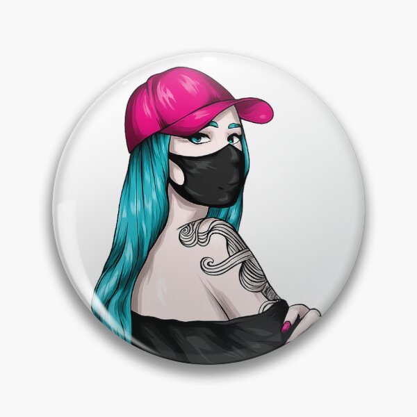 Item preview, Cyber Street Girl with Neon Blue Hair | Urban Anime Aesthetic | Masked Tattoo Girl Illustration designed and sold by Rogue Heart Collective™.
