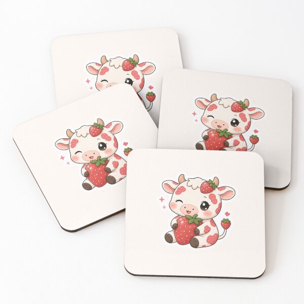 Item preview, Kawaii Chibi Cow with Giant Strawberry designed and sold by HapaHara.
