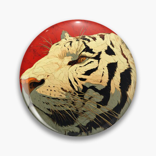 Item preview, white tiger red sun art bold wildlife illustration with asian inspired minimalist composition designed and sold by JackrabbitPub.