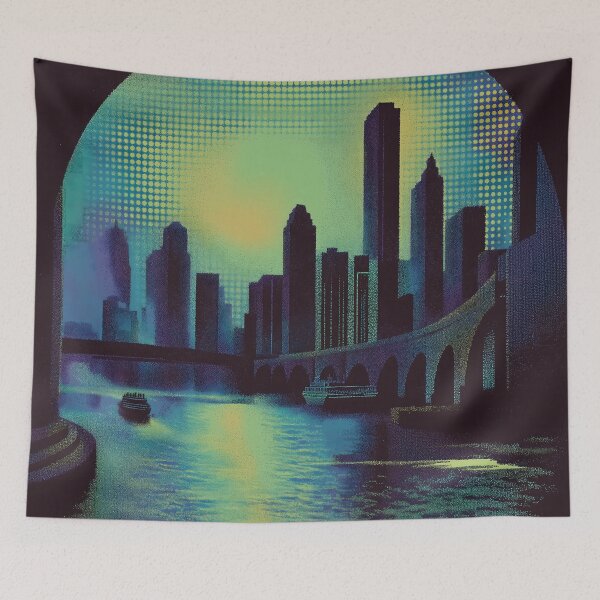 Item preview, Retro Neon River City Skyline designed and sold by ClubVacay.