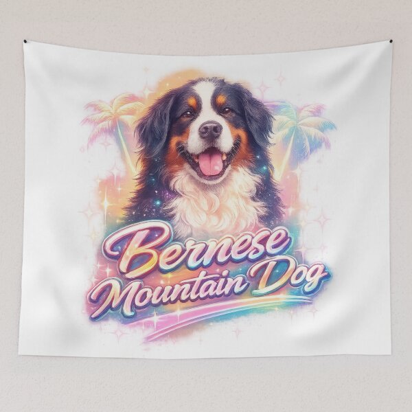 Item preview, Retro Airbrush Bernese Mountain Dog – 90s Pastel Vaporwave Style designed and sold by SoftStyleStudio ⭐⭐⭐.