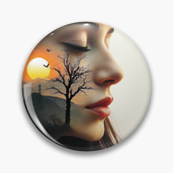 Item preview, Ethereal Woman's Face Merges with Dreamy Sunset Landscape designed and sold by Lucia Amaris Art.