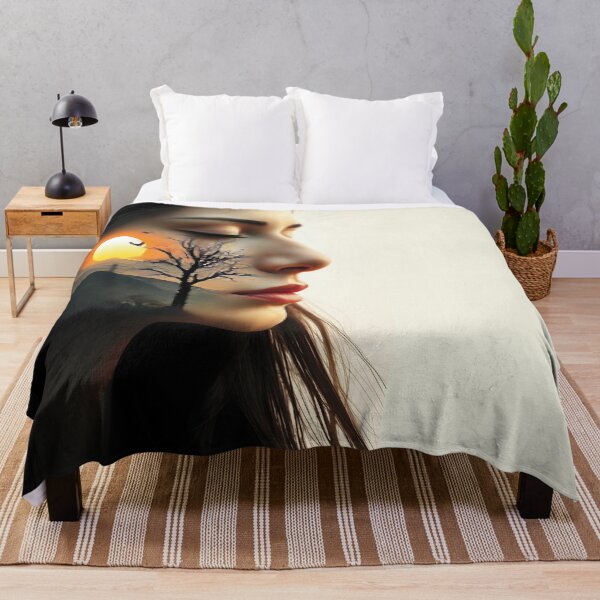 Item preview, Ethereal Woman's Face Merges with Dreamy Sunset Landscape designed and sold by Lucia Amaris Art.