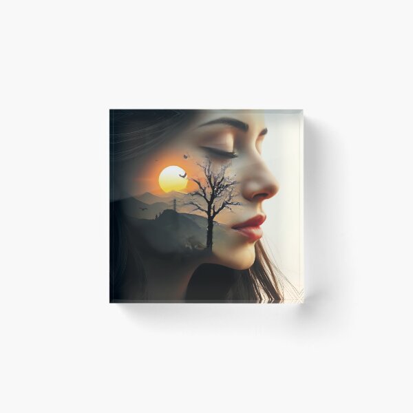 Item preview, Ethereal Woman's Face Merges with Dreamy Sunset Landscape designed and sold by Lucia Amaris Art.