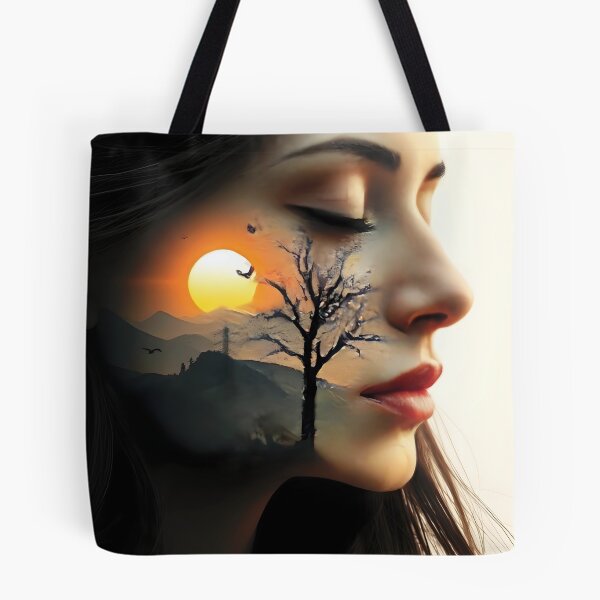 Item preview, Ethereal Woman's Face Merges with Dreamy Sunset Landscape designed and sold by Lucia Amaris Art.