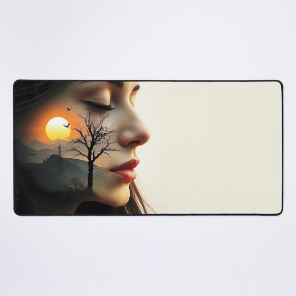 Item preview, Ethereal Woman's Face Merges with Dreamy Sunset Landscape designed and sold by Lucia Amaris Art.