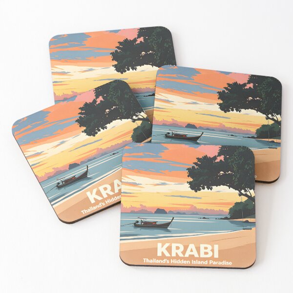 Item preview, Krabi Phi Phi Island Longtail Paradise – Vintage Thailand Travel Poster designed and sold by Spirit of Siam.