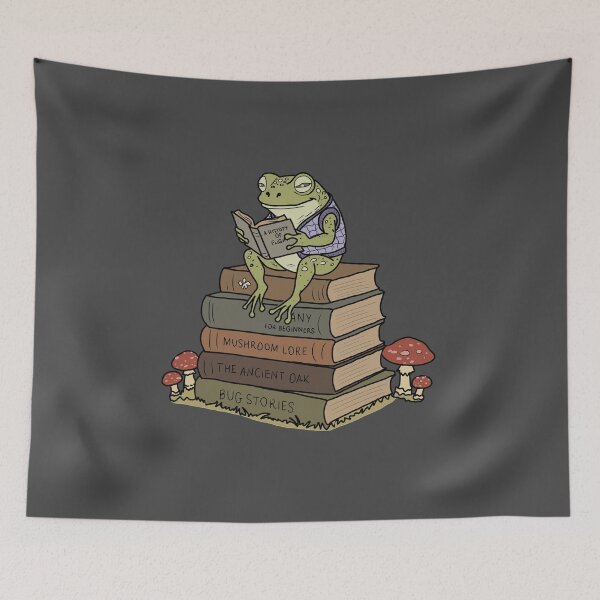 Item preview, Frog Reading on Vintage Book Stack Goblincore designed and sold by LeshanArt.