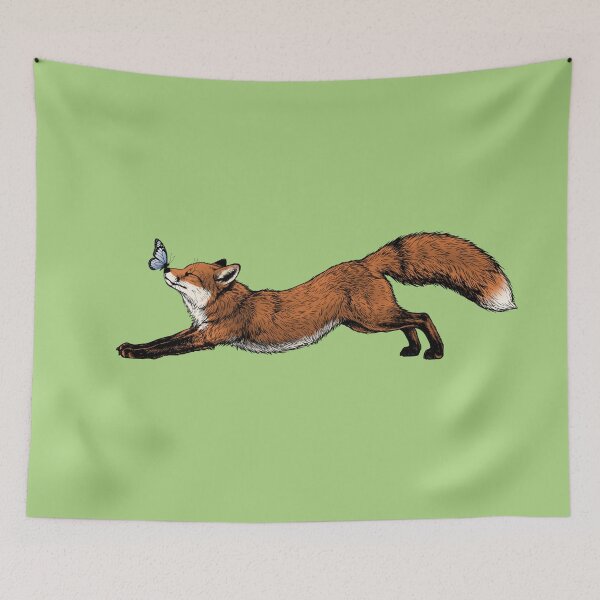 Item preview, Cottagecore Fox and Blue Butterfly Watercolor Art designed and sold by Art Happens.